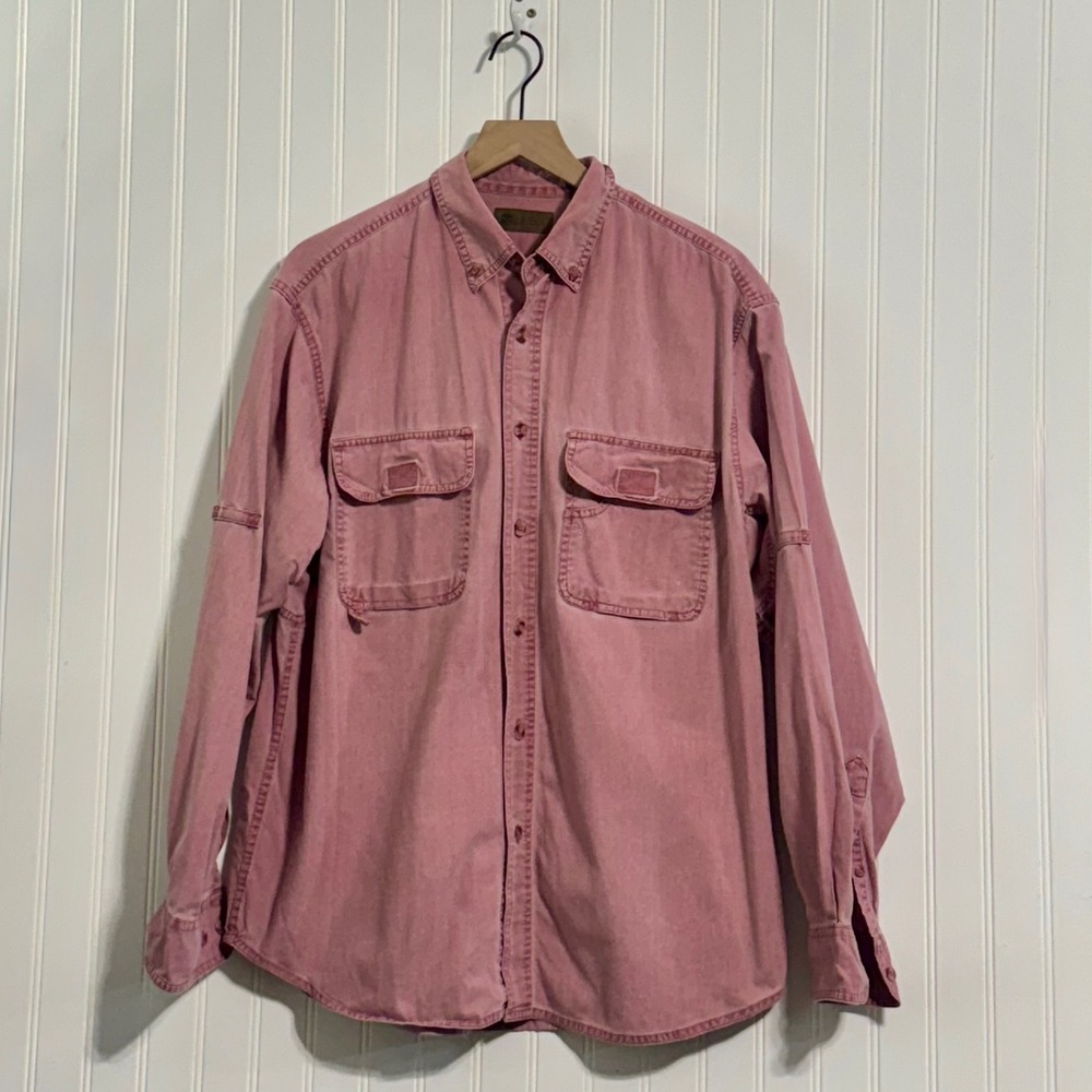 Faded Glory Cotton Work Shirt L 42/44 Pink Heavyweight Utility Gorpcore VTG